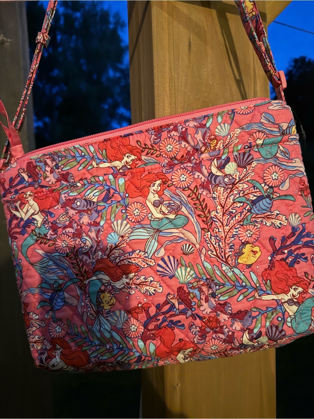 Disney/Vera Bradley Pink Patterned Crossbody Bag with Ariel Print